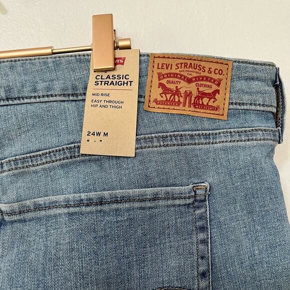 Levi’s Classic Straight Mid Rise Jeans Plus Size‎ 24W Light Wash Cotton Zip NEW - Picture 6 of 9